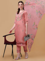 Thumbnail for Embroidered Kurta With Pant & Dupatta Set, Multicolor - Hiral Fashion - Distacart