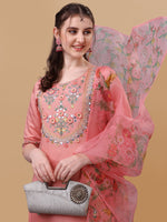 Thumbnail for Embroidered Kurta With Pant & Dupatta Set, Multicolor - Hiral Fashion - Distacart