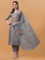 Thumbnail for Hand Embroidered Kurta With Pant & Organza Printed Dupatta, Multicolor - Hiral Fashion - Distacart