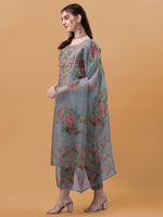 Thumbnail for Hand Embroidered Kurta With Pant & Organza Printed Dupatta, Multicolor - Hiral Fashion - Distacart