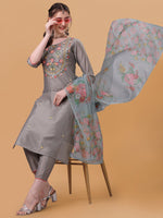 Thumbnail for Hand Embroidered Kurta With Pant & Organza Printed Dupatta, Multicolor - Hiral Fashion - Distacart