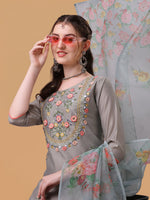 Thumbnail for Hand Embroidered Kurta With Pant & Organza Printed Dupatta, Multicolor - Hiral Fashion - Distacart