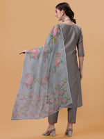 Thumbnail for Hand Embroidered Kurta With Pant & Organza Printed Dupatta, Multicolor - Hiral Fashion - Distacart