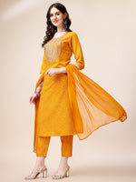 Thumbnail for Embroidered Cotton Kurta With Pant And Dupatta Set, Multicolor - Hiral Fashion - Distacart