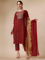 Thumbnail for Bandhni Printed & Embroidered Kurta With Pant And Dupatta Set, Multicolor - Hiral Fashion - Distacart