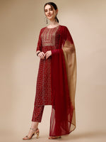 Thumbnail for Bandhni Printed & Embroidered Kurta With Pant And Dupatta Set, Multicolor - Hiral Fashion - Distacart