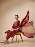 Thumbnail for Bandhni Printed & Embroidered Kurta With Pant And Dupatta Set, Multicolor - Hiral Fashion - Distacart