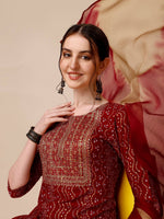 Thumbnail for Bandhni Printed & Embroidered Kurta With Pant And Dupatta Set, Multicolor - Hiral Fashion - Distacart