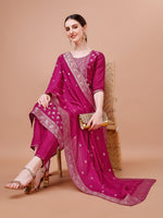 Thumbnail for Pure Muslin Jacquard Kurta With Pant And Dupatta Set Premium, Multicolor - Hiral Fashion - Distacart