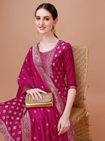 Thumbnail for Pure Muslin Jacquard Kurta With Pant And Dupatta Set Premium, Multicolor - Hiral Fashion - Distacart