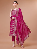 Thumbnail for Pure Muslin Jacquard Kurta With Pant And Dupatta Set Premium, Multicolor - Hiral Fashion - Distacart