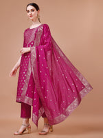 Thumbnail for Pure Muslin Jacquard Kurta With Pant And Dupatta Set Premium, Multicolor - Hiral Fashion - Distacart