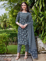 Thumbnail for Floral Printed Kurta With Pant & Dupatta Set, Multicolor - Hiral Fashion - Distacart