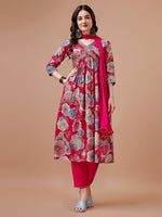 Thumbnail for Alia Cut Floral Printed & Embroidered Rayon Kurta With Pant & Dupatta, Multicolor - Hiral Fashion - Distacart