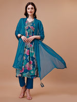 Thumbnail for Alia Cut Floral Printed & Embroidered Rayon Kurta With Pant & Dupatta, Multicolor - Hiral Fashion - Distacart