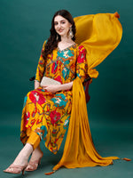 Thumbnail for Alia Cut Hand Embroidered & Printed Pure Chinon Kurta With Pant & Dupatta, Multicolor - Hiral Fashion - Distacart