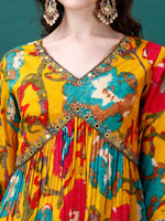 Thumbnail for Alia Cut Hand Embroidered & Printed Pure Chinon Kurta With Pant & Dupatta, Multicolor - Hiral Fashion - Distacart