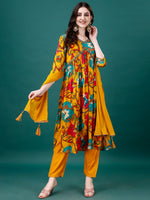 Thumbnail for Alia Cut Hand Embroidered & Printed Pure Chinon Kurta With Pant & Dupatta, Multicolor - Hiral Fashion - Distacart