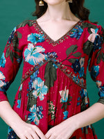 Thumbnail for Alia Cut Hand Embroidered & Printed Pure Chinon Kurta With Pant & Dupatta, Multicolor - Hiral Fashion - Distacart