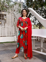 Thumbnail for Alia Cut Hand Embroidered & Floral Printed Kurta With Pant & Dupatta Premium, Multicolor - Hiral Fashion - Distacart