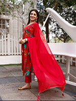 Thumbnail for Alia Cut Hand Embroidered & Floral Printed Kurta With Pant & Dupatta Premium, Multicolor - Hiral Fashion - Distacart