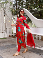 Thumbnail for Alia Cut Hand Embroidered & Floral Printed Kurta With Pant & Dupatta Premium, Multicolor - Hiral Fashion - Distacart