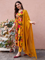 Thumbnail for Alia Cut Hand Embroidered & Floral Printed Kurta With Pant & Dupatta Premium, Multicolor - Hiral Fashion - Distacart