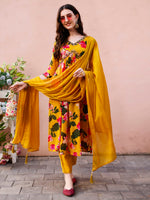 Thumbnail for Alia Cut Hand Embroidered & Floral Printed Kurta With Pant & Dupatta Premium, Multicolor - Hiral Fashion - Distacart