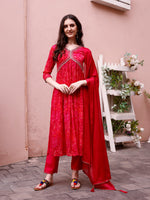 Thumbnail for Alia Cut Hand Embroidered & Floral Printed Kurta With Pant & Dupatta Premium, Multicolor - Hiral Fashion - Distacart