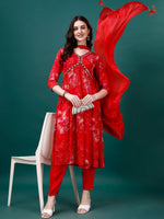 Thumbnail for Alia Cut Hand Embroidered & Printed Pure Chinon Kurat With Pant & Dupatta, Multicolor - Hiral Fashion - Distacart