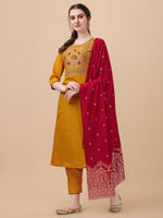 Thumbnail for Hand Embroidered Kurta With Pant & Banarasi Dupatta, Multicolor - Hiral Fashion - Distacart