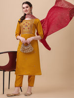 Thumbnail for Hand Embroidered Kurta With Pant & Banarasi Dupatta, Multicolor - Hiral Fashion - Distacart