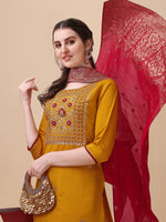 Thumbnail for Hand Embroidered Kurta With Pant & Banarasi Dupatta, Multicolor - Hiral Fashion - Distacart