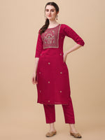 Thumbnail for Hand Embroidered Kurta With Pant & Banarasi Dupatta, Multicolor - Hiral Fashion - Distacart