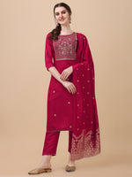 Thumbnail for Hand Embroidered Kurta With Pant & Banarasi Dupatta, Multicolor - Hiral Fashion - Distacart