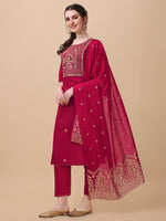 Thumbnail for Hand Embroidered Kurta With Pant & Banarasi Dupatta, Multicolor - Hiral Fashion - Distacart
