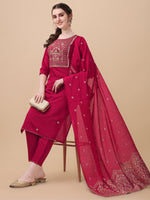 Thumbnail for Hand Embroidered Kurta With Pant & Banarasi Dupatta, Multicolor - Hiral Fashion - Distacart
