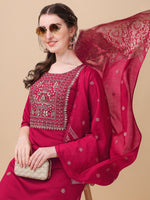 Thumbnail for Hand Embroidered Kurta With Pant & Banarasi Dupatta, Multicolor - Hiral Fashion - Distacart