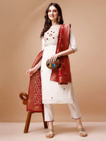 Thumbnail for Hand Embroidered Kurta With Pant & Banarasi Jacquard Dupatta, Multicolor - Hiral Fashion - Distacart