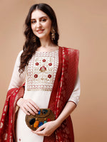 Thumbnail for Hand Embroidered Kurta With Pant & Banarasi Jacquard Dupatta, Multicolor - Hiral Fashion - Distacart