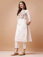 Thumbnail for Hand Embroidered Kurta With Pant & Banarasi Jacquard Dupatta, Multicolor - Hiral Fashion - Distacart