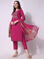 Thumbnail for Embroidered Kurta With Pant & Dupatta Set, Multicolor - Hiral Fashion - Distacart