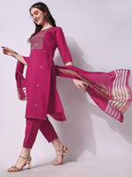 Thumbnail for Embroidered Kurta With Pant & Dupatta Set, Multicolor - Hiral Fashion - Distacart