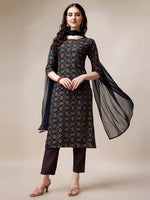 Thumbnail for Printed Kurta With Pant & Dupatta Set, Multicolor - Hiral Fashion - Distacart