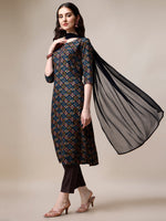 Thumbnail for Printed Kurta With Pant & Dupatta Set, Multicolor - Hiral Fashion - Distacart