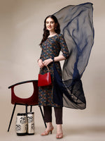 Thumbnail for Printed Kurta With Pant & Dupatta Set, Multicolor - Hiral Fashion - Distacart