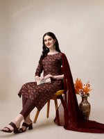 Thumbnail for Printed Kurta With Pant & Dupatta Set, Multicolor - Hiral Fashion - Distacart