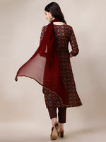 Thumbnail for Printed Kurta With Pant & Dupatta Set, Multicolor - Hiral Fashion - Distacart
