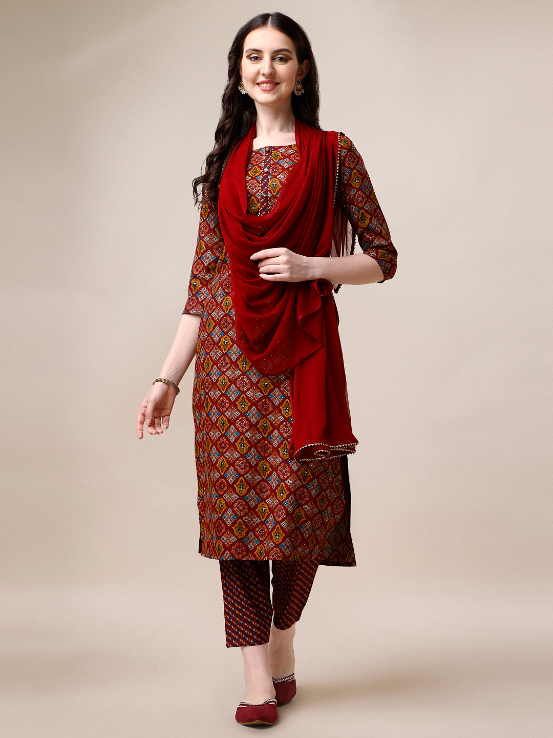 Printed Kurta With Pant & Dupatta Set, Multicolor - Hiral Fashion - Distacart