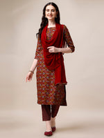 Thumbnail for Printed Kurta With Pant & Dupatta Set, Multicolor - Hiral Fashion - Distacart